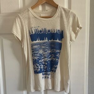 XS MOTHER Wildflower Graphic Tee - Cream with Blue Print